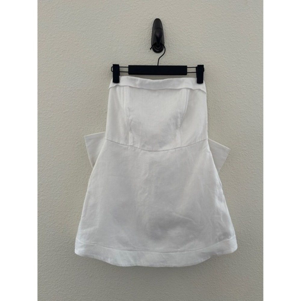 DISSH White Linen Strapless Mini Dress Coquette Big Bow Bridal‎ Party Summer 8